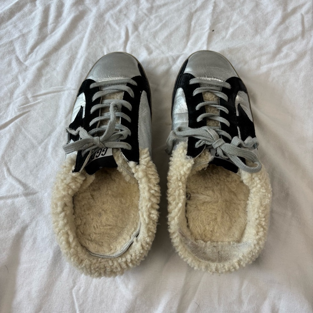 SOLD Golden Goose Sabot Super Star Slip on Shearling Sneaker Silver size 39 - Picture 10 of 15